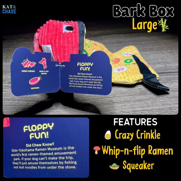 Bark Box Plush Ramen Themed Ramen Ren Dog Toy Crinkle & Squeaker L NWT - Picture 5 of 13